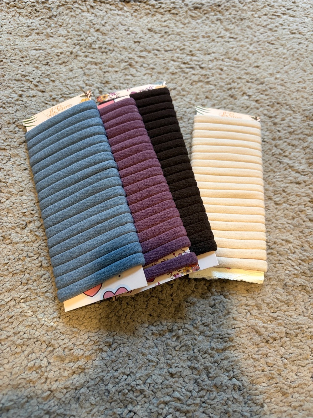 Set of Ribbed Hair Ties in Blue, Purple, Brown & Cream